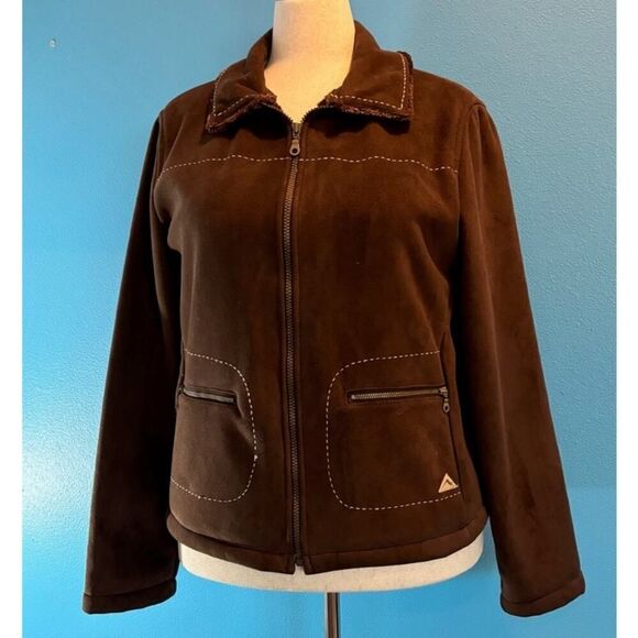 TSUNAMI Faux Fur Jacket Coat Zipper Close 2 Pockets Dark Brown Fall Winter L - Picture 4 of 8